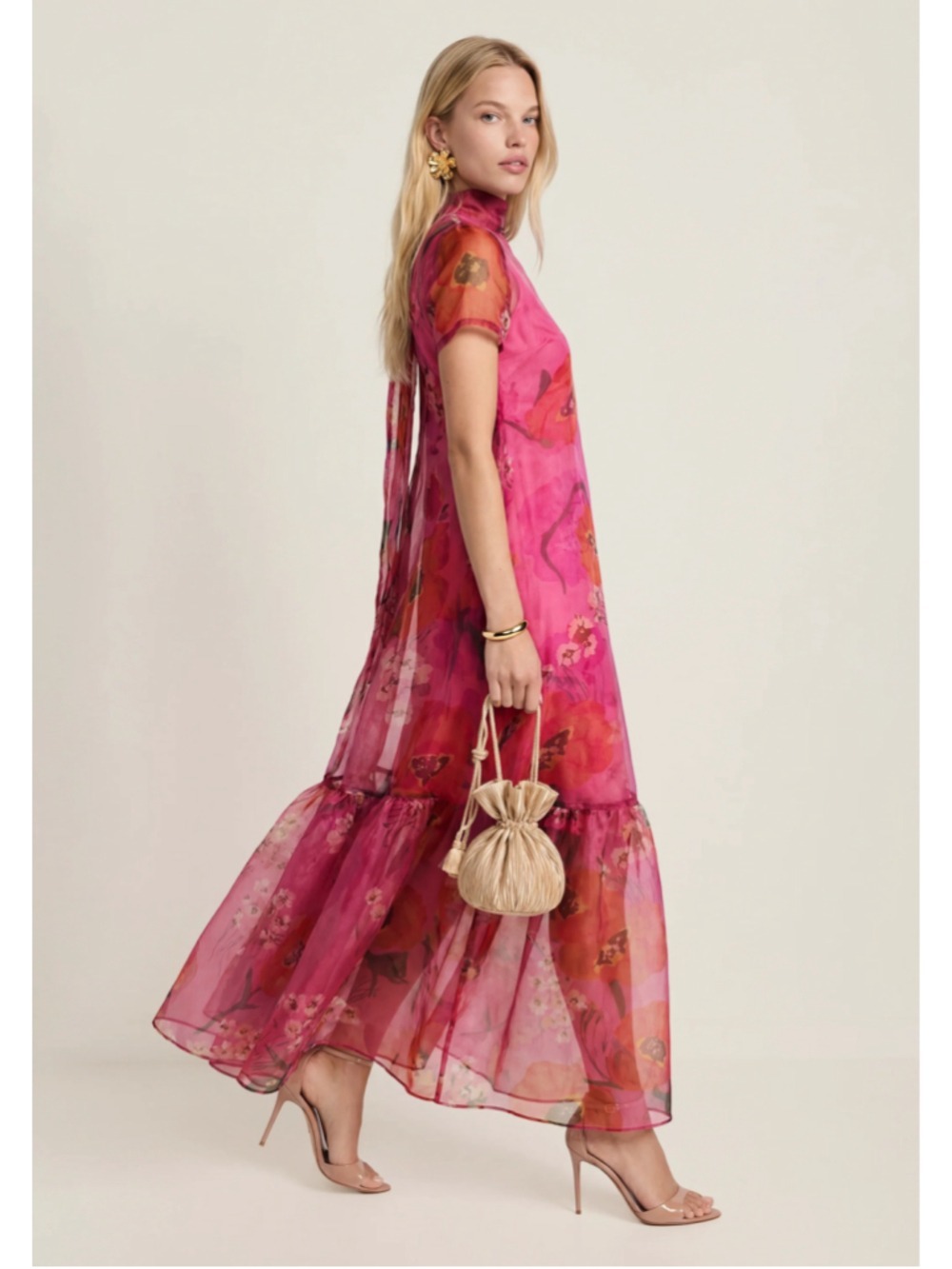 Women's Caara Floral Maxi Dress Pink Red Sz S
